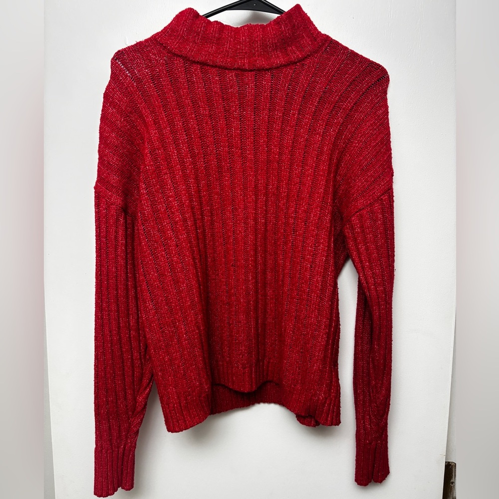 Red Ribbed Turtleneck Sweater Cozy Soft Knit Size Small